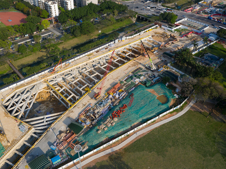 Large construction site aerial view