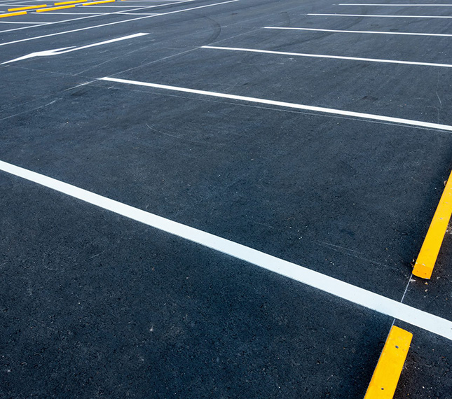 Freshly striped and marked parking lot.